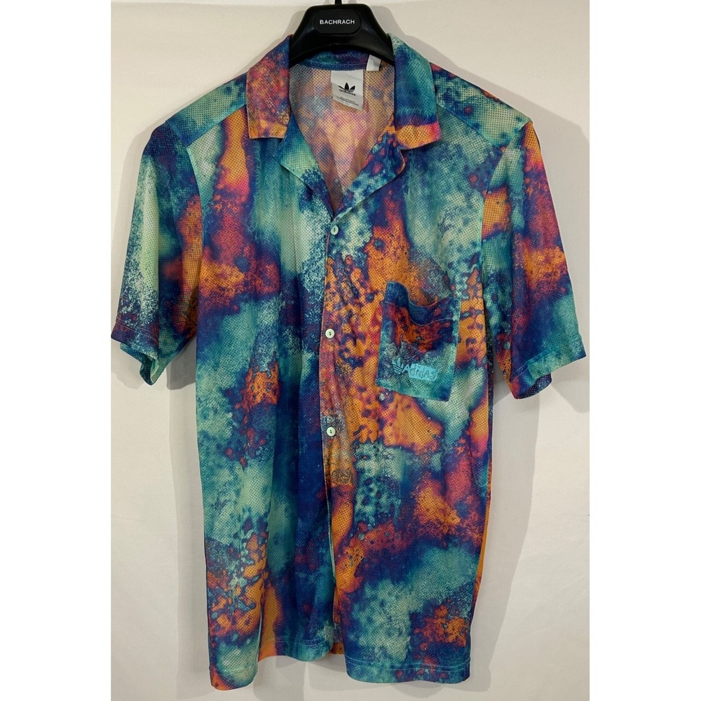 Adidas Originals Men's Sz S Mesh Button Up Shirt Galaxy Tie‎ Dye Print S/S